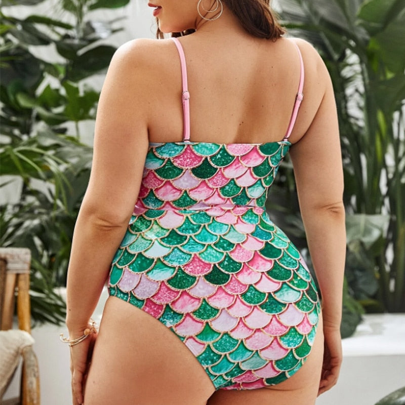 Curve Enchantress: Flattering Mermaid Print Swimsuit for Plus Size Women [Spirit and Rebel]