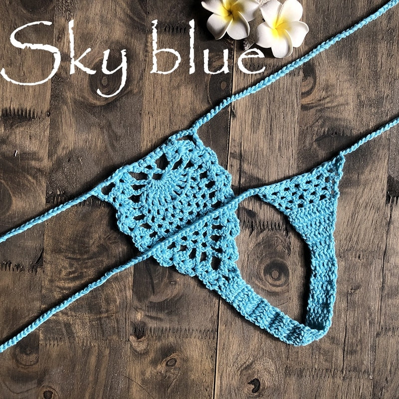 Mini Micro See Through G-strings Crochet Bikini Thongs [Spirit and Rebel] Sky Blue M