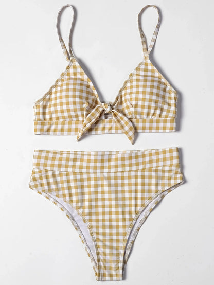 Irresistibly Chic Plaid Bow Bikini Sunset and Swim