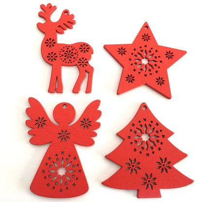 Festive Delight: 10-Piece White & Red Wooden Christmas Boho Ornaments Set [Spirit and Rebel]   