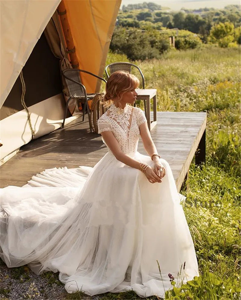 Whispering Lace High Neck Boho Wedding Dress [Spirit and Rebel]   