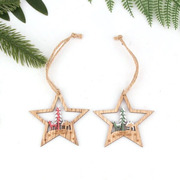 Vintage Wooden Christmas Pendants Ornaments [Spirit and Rebel] Mix Star  