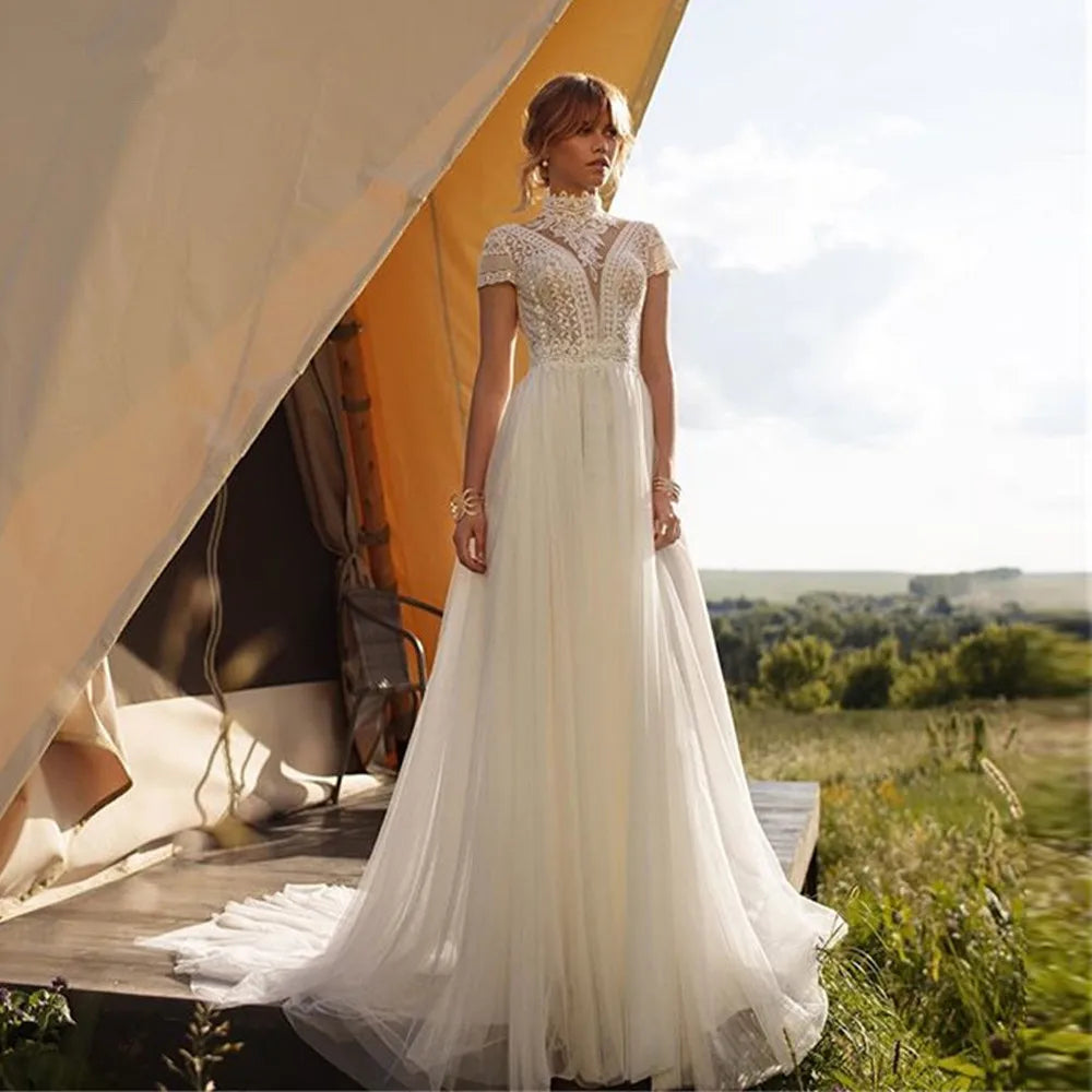 Whispering Lace High Neck Boho Wedding Dress [Spirit and Rebel] Ivory 2 