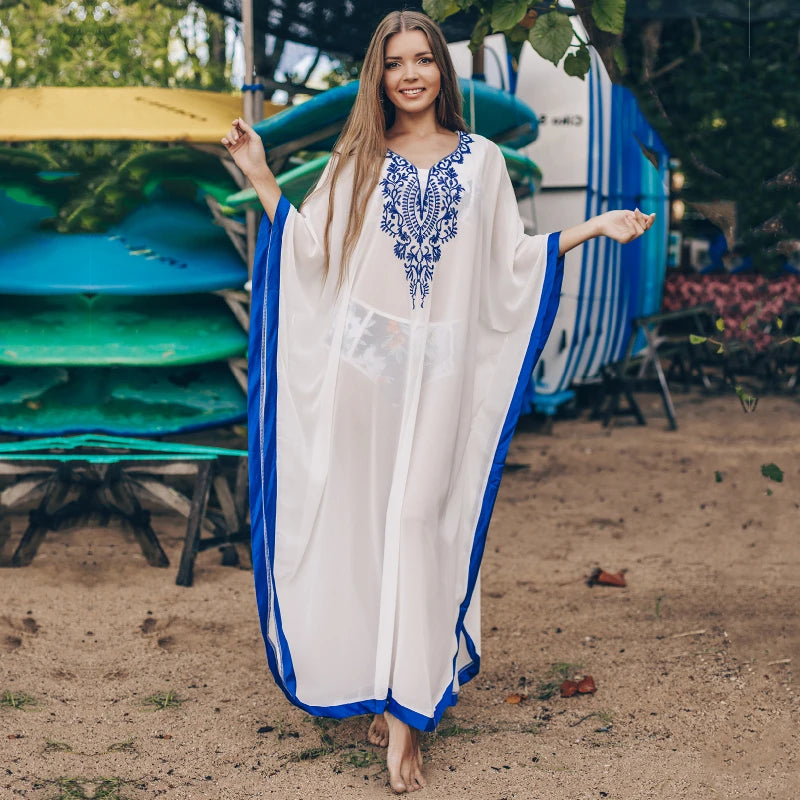 Ethereal Breeze Boho Chic Embroidered Maxi Dress Kaftan [Spirit and Rebel]   