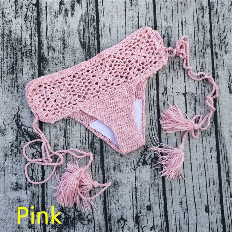 Mediterranean Goddess Crochet Bikini Bottoms [Spirit and Rebel] Pink S