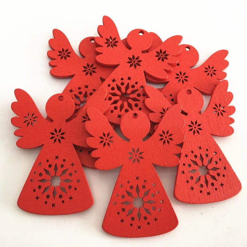 Festive Delight: 10-Piece White & Red Wooden Christmas Boho Ornaments Set [Spirit and Rebel]   