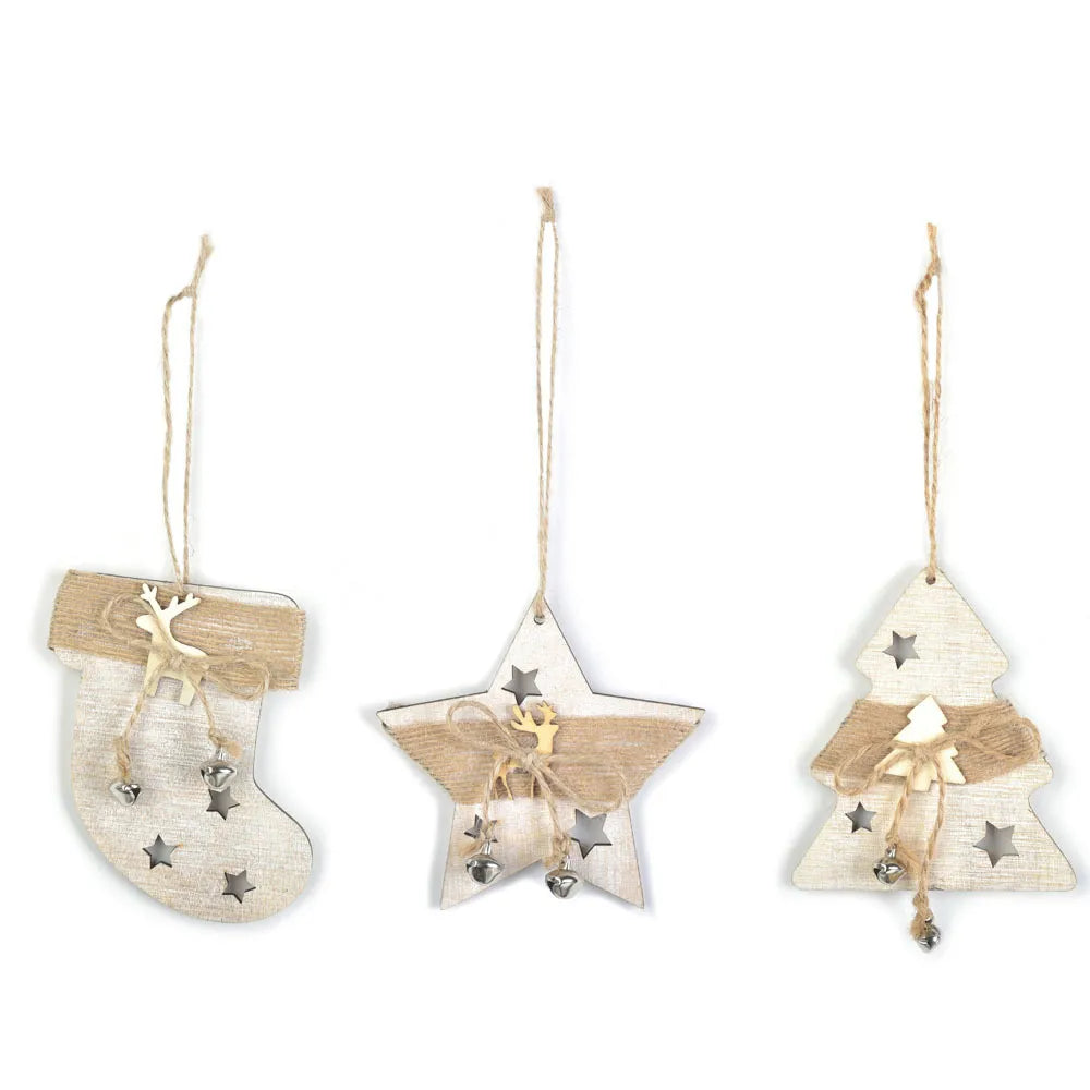 Enchanting 3-Piece Boho Christmas Wooden Pendants Set [Spirit and Rebel] 3pcs mixed A  