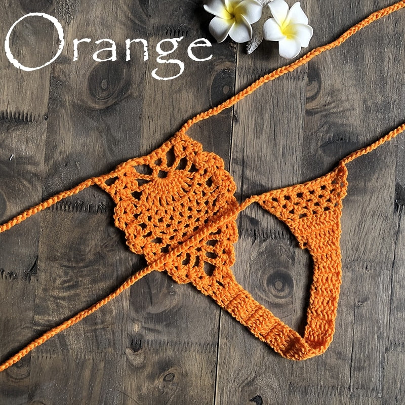 Mini Micro See Through G-strings Crochet Bikini Thongs [Spirit and Rebel] Orange M