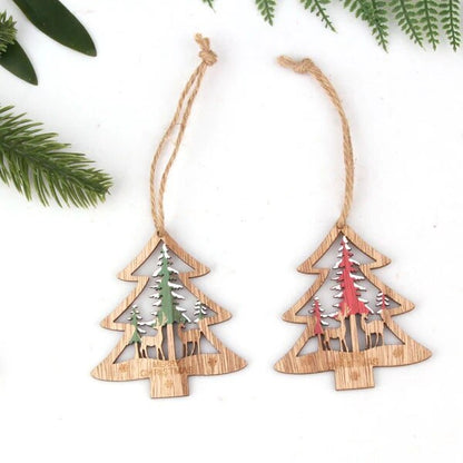 Vintage Wooden Christmas Pendants Ornaments [Spirit and Rebel] Mix Tree  