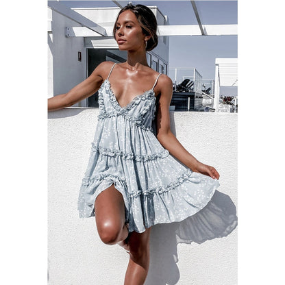 Sunkissed Loose Boho Mini Sundress [Spirit and Rebel] Light Blue S