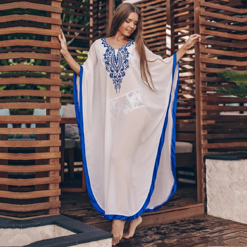 Ethereal Breeze Boho Chic Embroidered Maxi Dress Kaftan [Spirit and Rebel]   