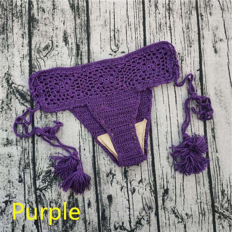 Mediterranean Goddess Crochet Bikini Bottoms [Spirit and Rebel] Purple S