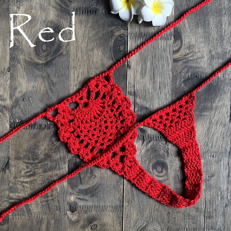 Mini Micro See Through G-strings Crochet Bikini Thongs [Spirit and Rebel] Red M