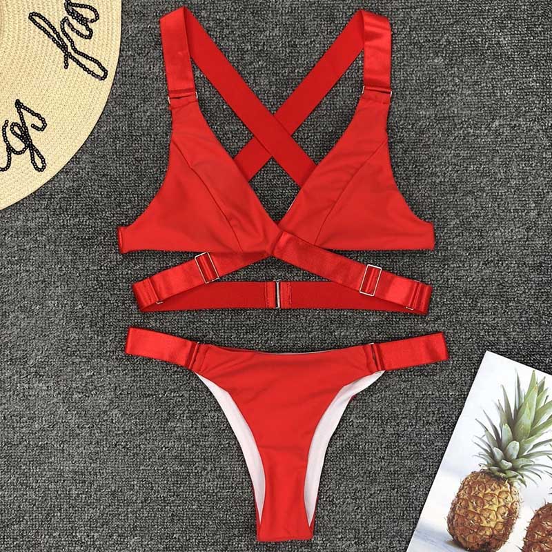 Alice Adjustable Strap Bandage Thong Bikini [Spirit and Rebel] Red S