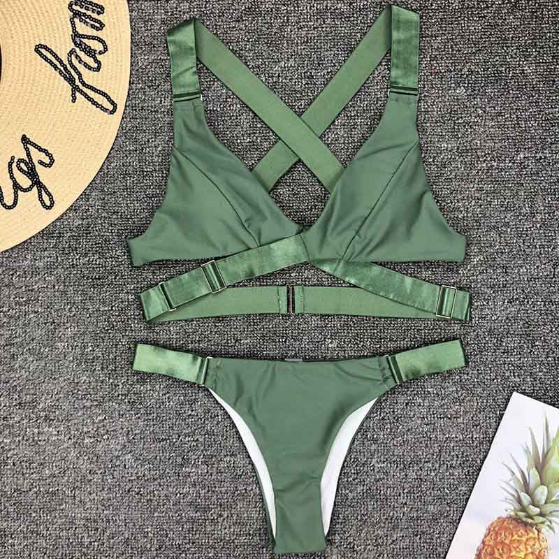 Alice Adjustable Strap Bandage Thong Bikini [Spirit and Rebel] Green S