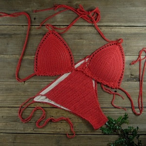 Handmade Sun-Kissed Crochet Boho Bikini [Spirit and Rebel] Red S