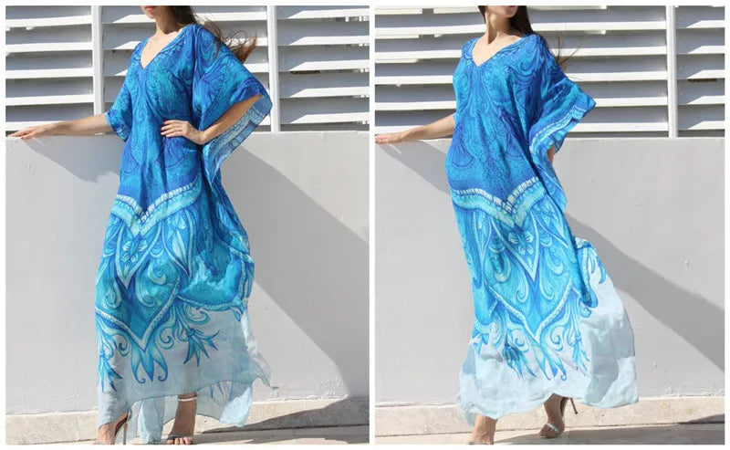 Ethereal Breeze Boho Chic Embroidered Maxi Dress Kaftan [Spirit and Rebel]   