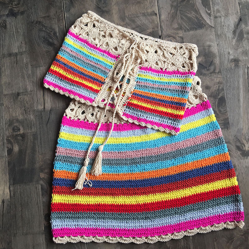 Sun-Kissed Wanderlust Boho Crochet Crop Top and High Waist Skirt [Spirit and Rebel]   