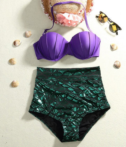 Princess of the Sea Plus Size Mermaid High Waist Bikini [Spirit and Rebel] Purple / Green S