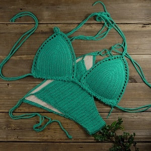 Handmade Sun-Kissed Crochet Boho Bikini [Spirit and Rebel] Green S