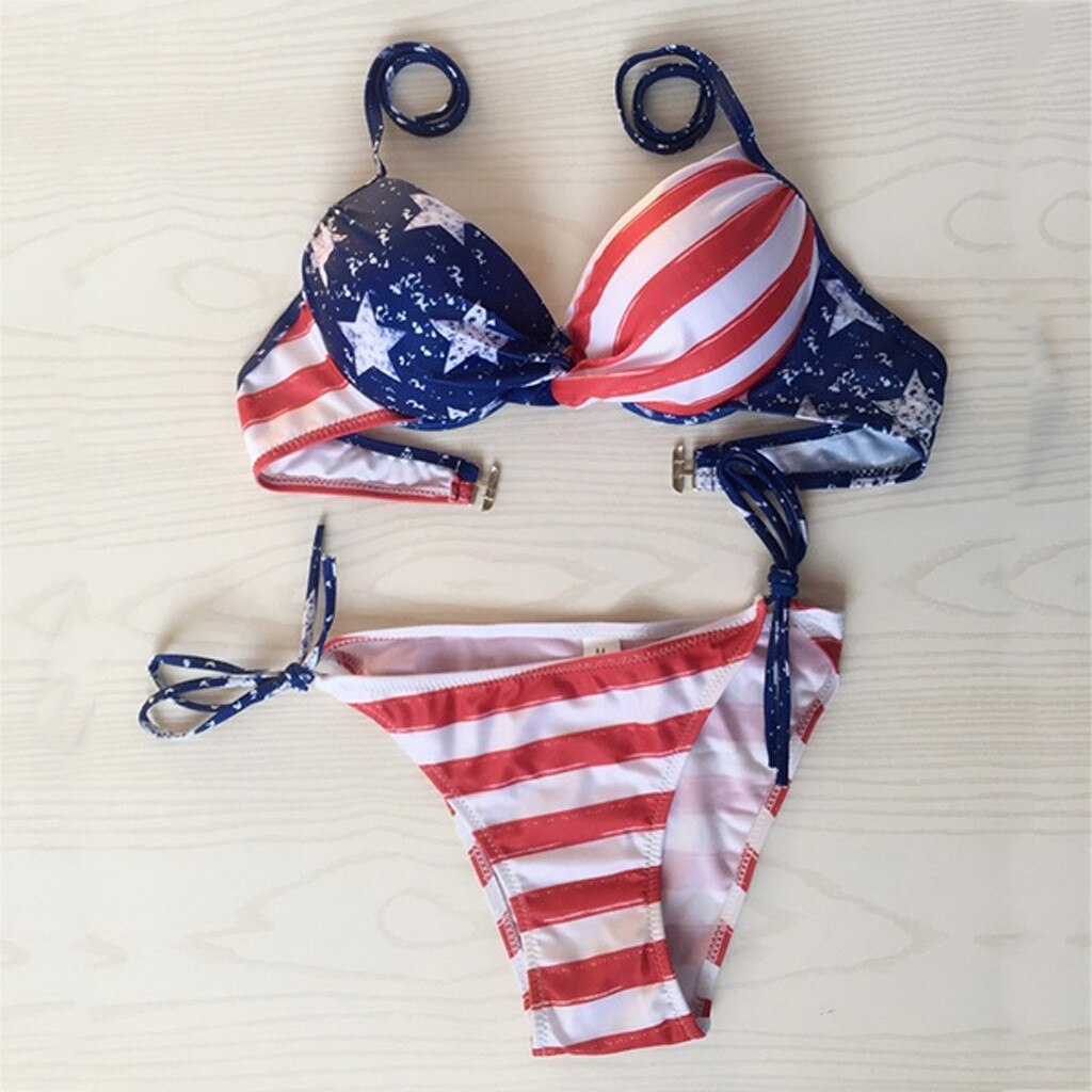 All American American Flag Fourth of July Two Pieces Bikini [Spirit and Rebel] Blue/Red/White S