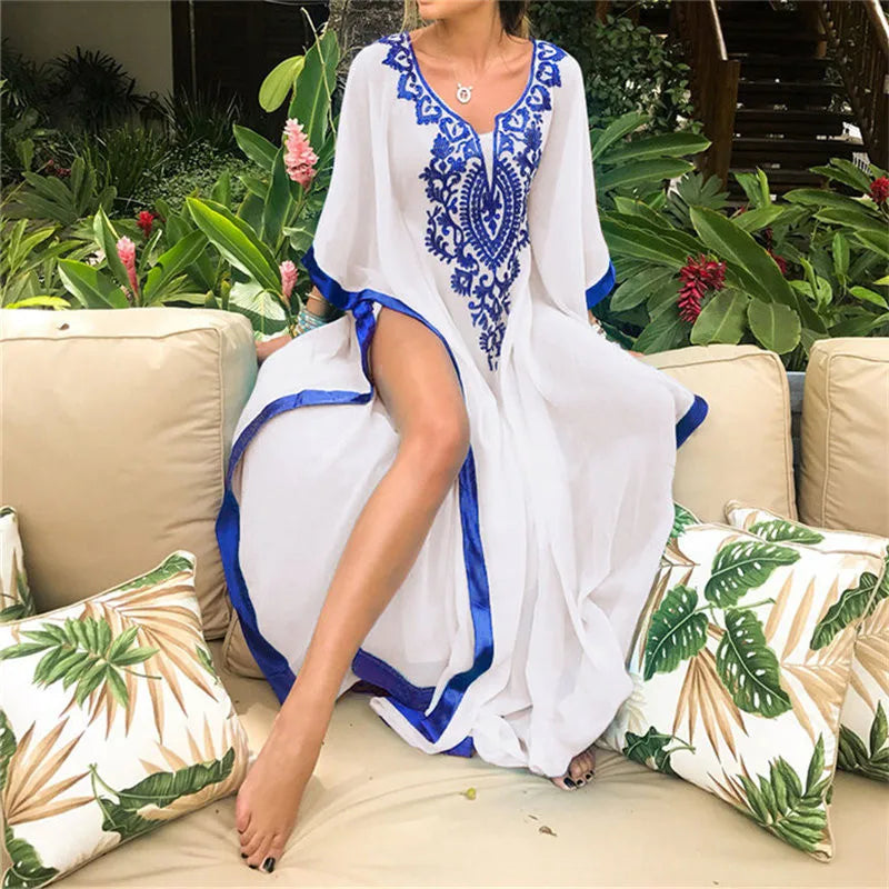 Ethereal Breeze Boho Chic Embroidered Maxi Dress Kaftan [Spirit and Rebel]   