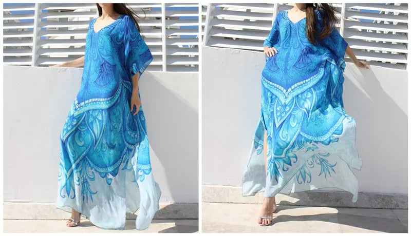 Ethereal Breeze Boho Chic Embroidered Maxi Dress Kaftan [Spirit and Rebel]   