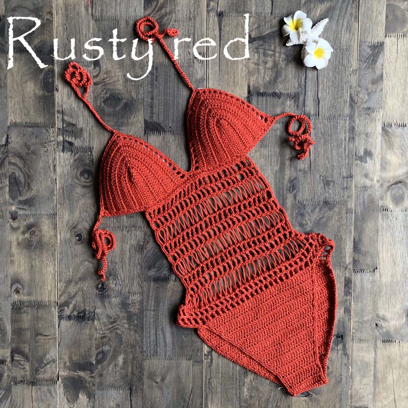 Bohemian Dream Crochet Hollow Out Swimsuit [Spirit and Rebel] Rusty red M 