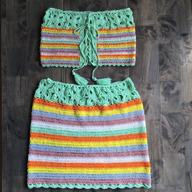 Sun-Kissed Wanderlust Boho Crochet Crop Top and High Waist Skirt [Spirit and Rebel]   