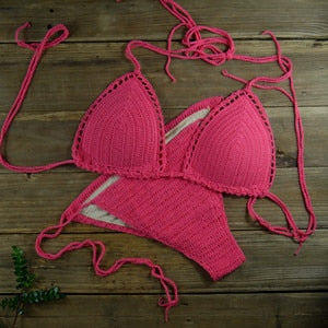 Handmade Sun-Kissed Crochet Boho Bikini [Spirit and Rebel] Hot pink S