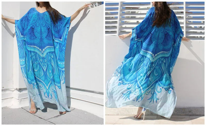 Ethereal Breeze Boho Chic Embroidered Maxi Dress Kaftan [Spirit and Rebel]   