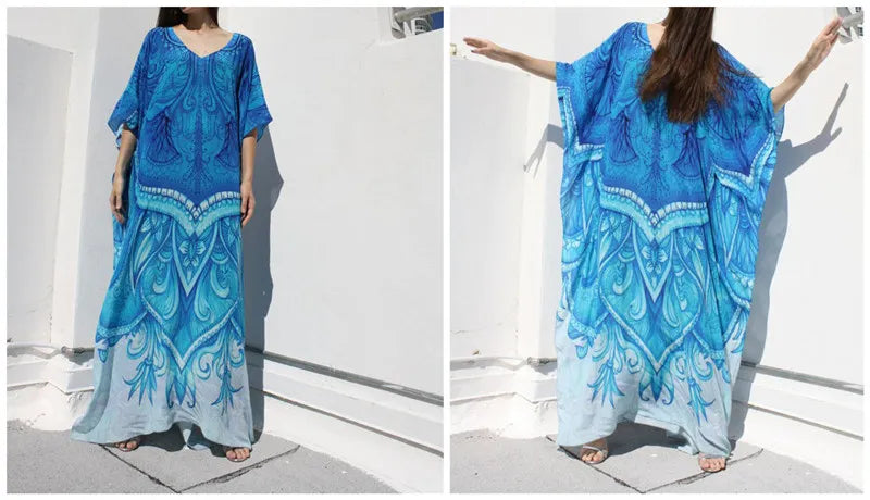 Ethereal Breeze Boho Chic Embroidered Maxi Dress Kaftan [Spirit and Rebel]   