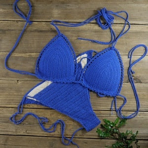 Handmade Sun-Kissed Crochet Boho Bikini [Spirit and Rebel] Blue S