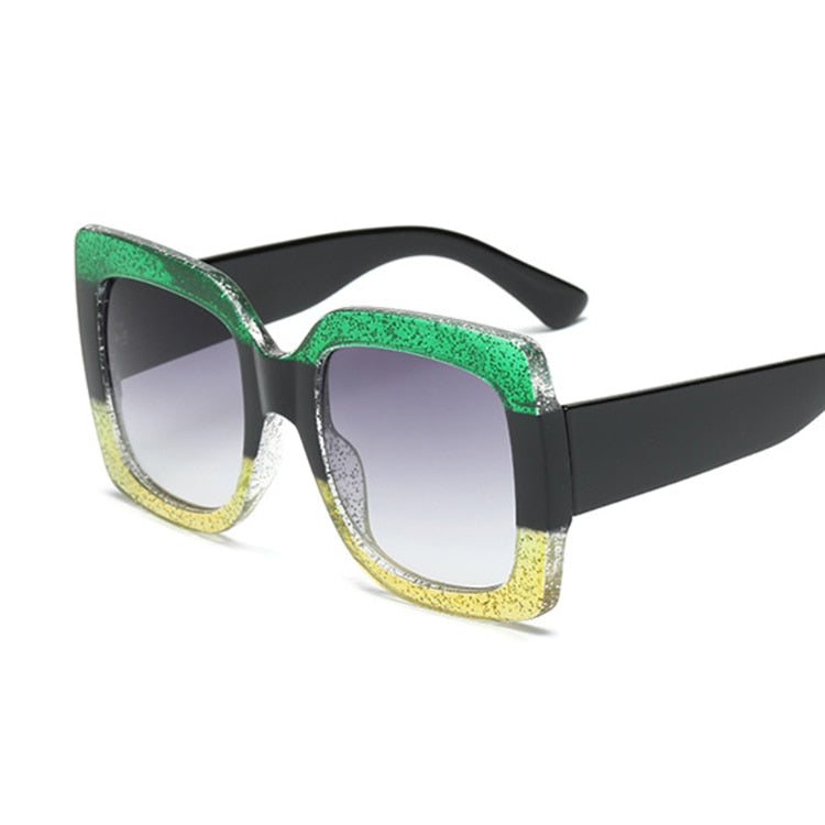 Sunset and Swim Oversized Square Dual Color Sunglasses Sunset and Swim Green yellow