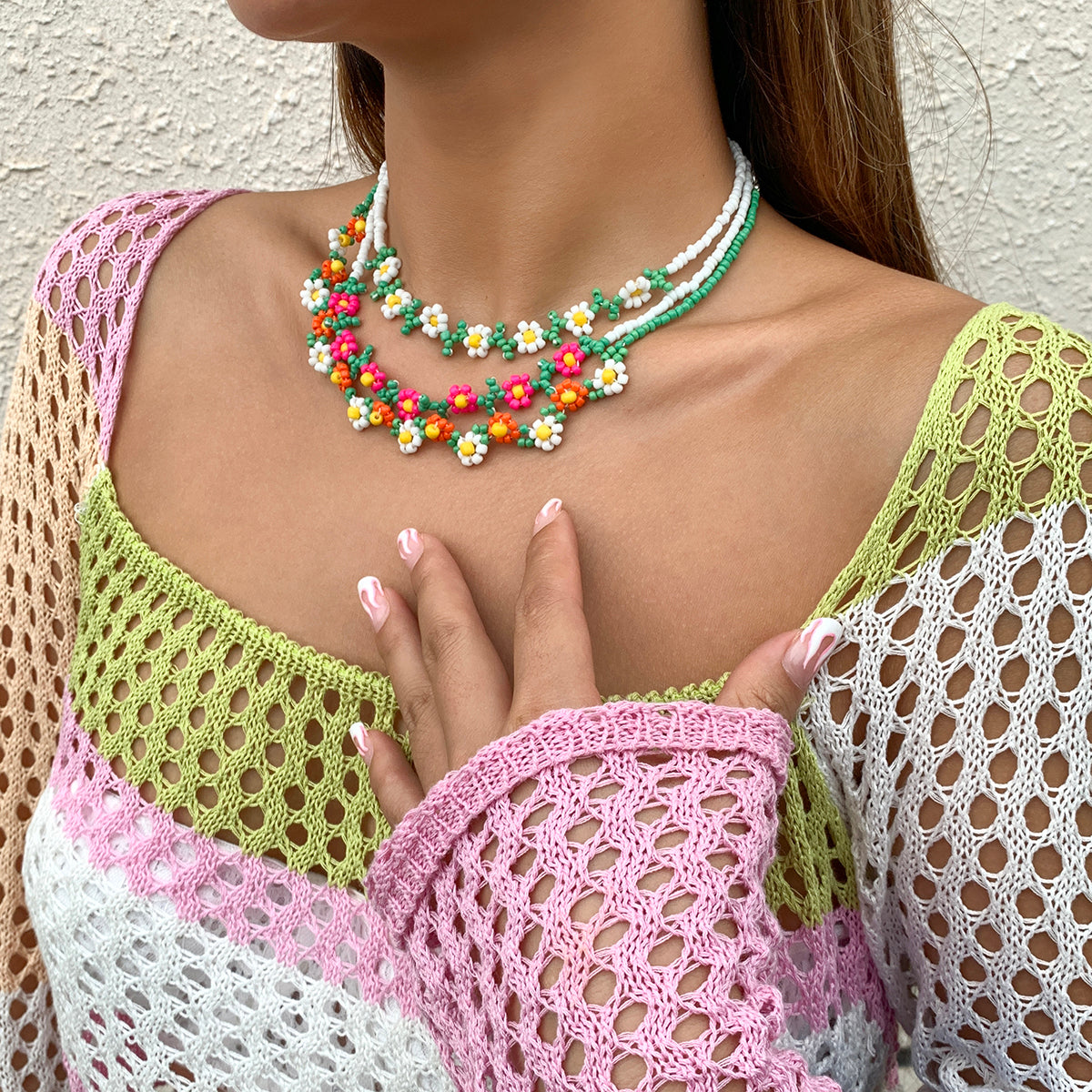 Trendy Flower Passion Beads Choker Necklace Sunset and Swim