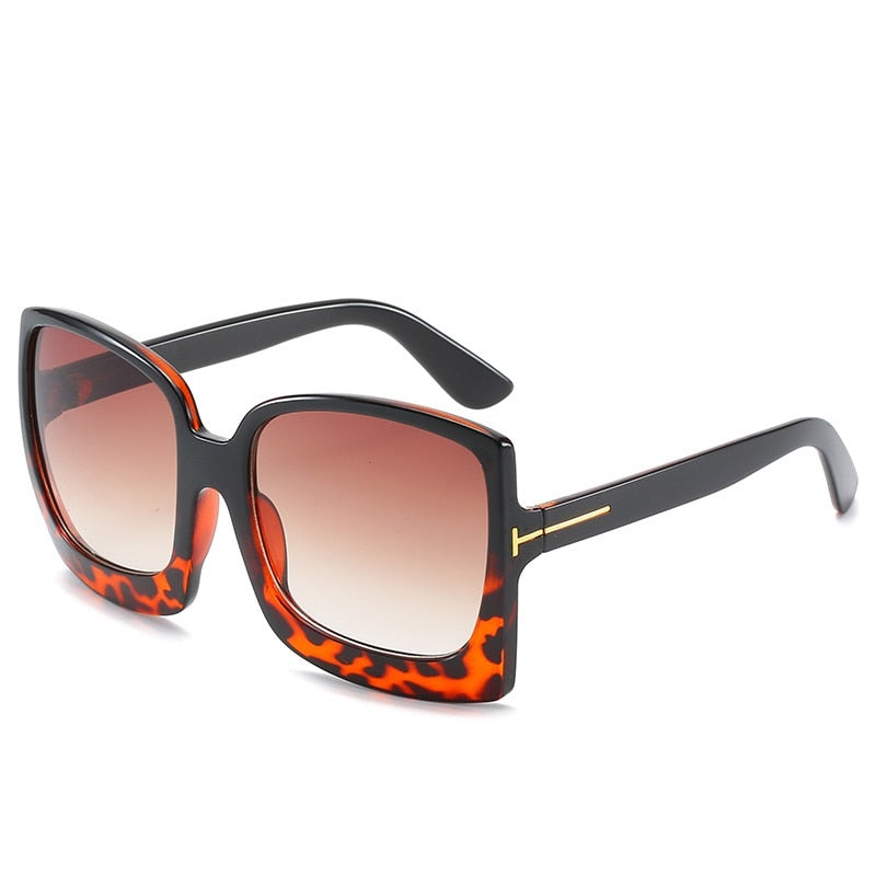 Monaco Oversized Square Sunglasses UV400 Sunset and Swim Red leopard