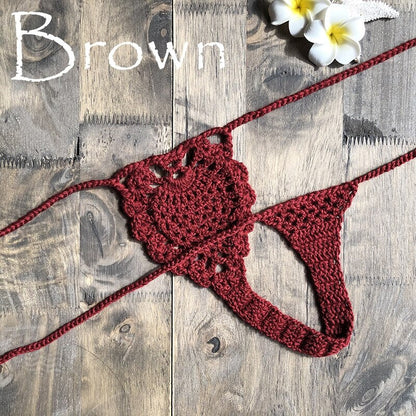 Mini Micro See Through G-strings Crochet Bikini Thongs [Spirit and Rebel] Brown M