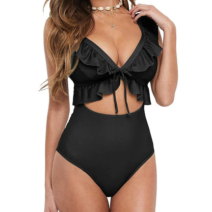 Elegance Unleashed Plus-Size Ruffle Monokini Swimsuit [Spirit and Rebel] Black S