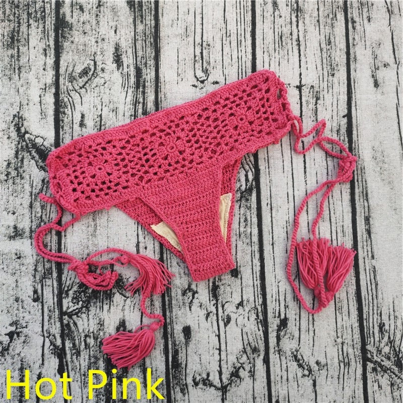 Mediterranean Goddess Crochet Bikini Bottoms [Spirit and Rebel] Hot Pink S