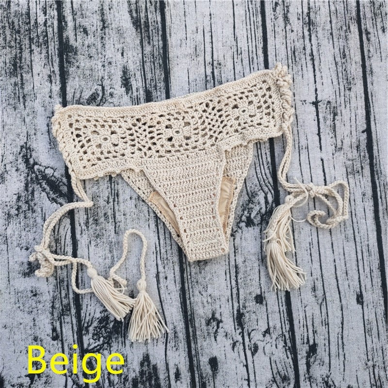 Mediterranean Goddess Crochet Bikini Bottoms [Spirit and Rebel] Beige S