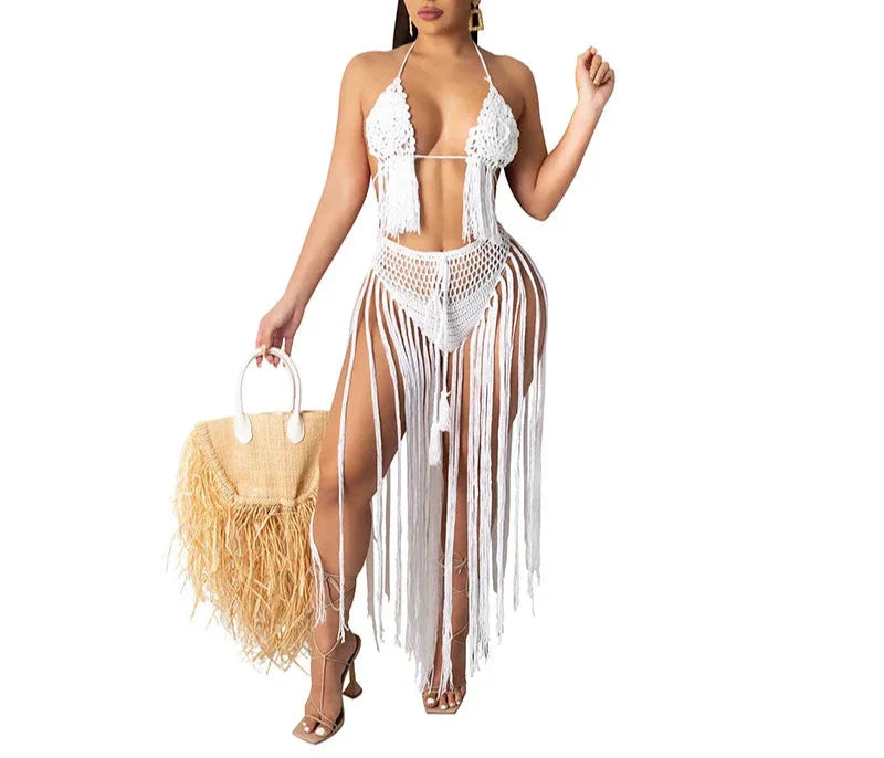 Sunset Two Piece Tassel Crochet Bikini Set Sunset and Swim