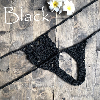 Mini Micro See Through G-strings Crochet Bikini Thongs [Spirit and Rebel] Black M