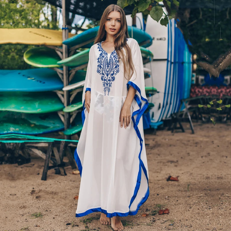 Ethereal Breeze Boho Chic Embroidered Maxi Dress Kaftan [Spirit and Rebel]   