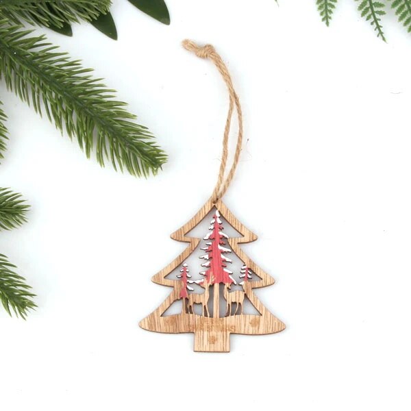 Vintage Wooden Christmas Pendants Ornaments [Spirit and Rebel] Red Tree  