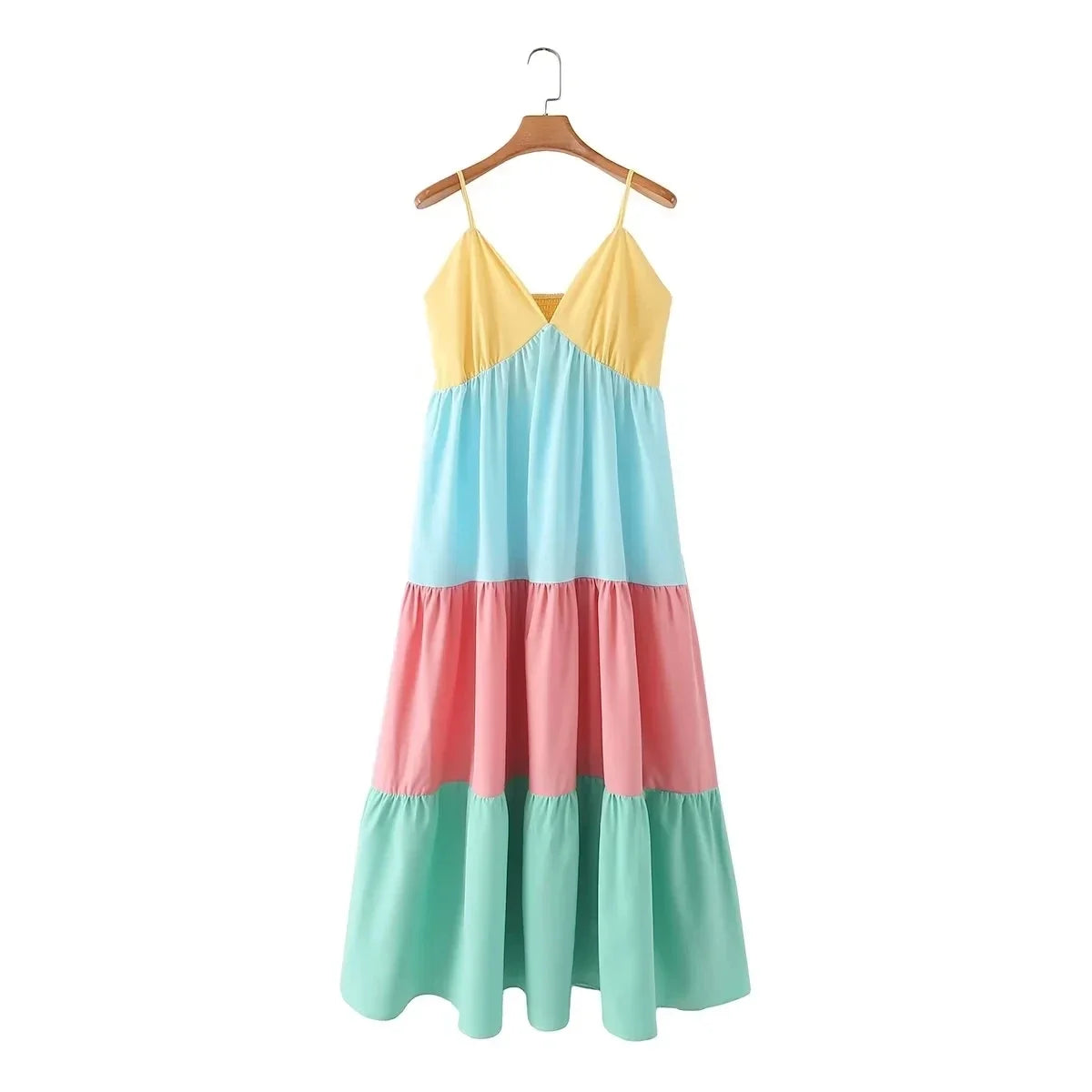 Summer Breeze Color Block Boho Dress [Spirit and Rebel] Yellow/Mint/Mixed S 