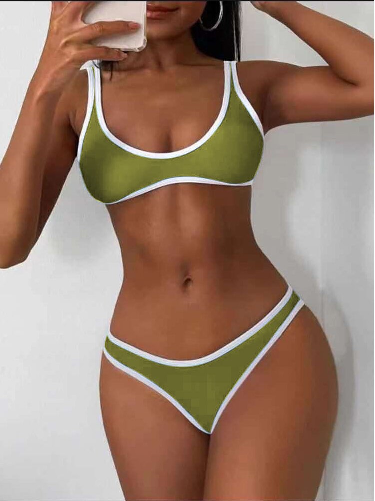 The Girl Next Door Solid Bikini Sunset and Swim Green S