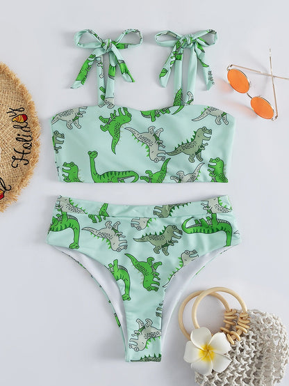 Hear Me Roar - Dinosaur Print High Waist Bikini [Spirit and Rebel] Green S