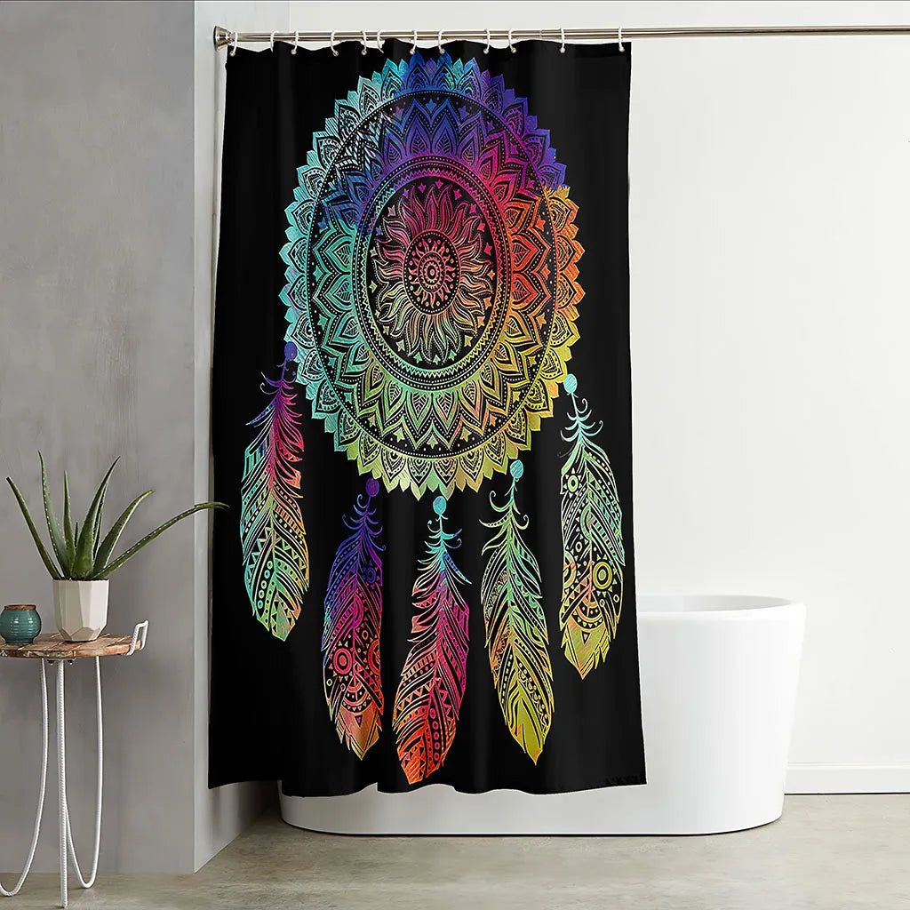 Dreamcatcher Dreamscape Curtain Boho Shower Curtain [Spirit and Rebel] Red 150*180cm 