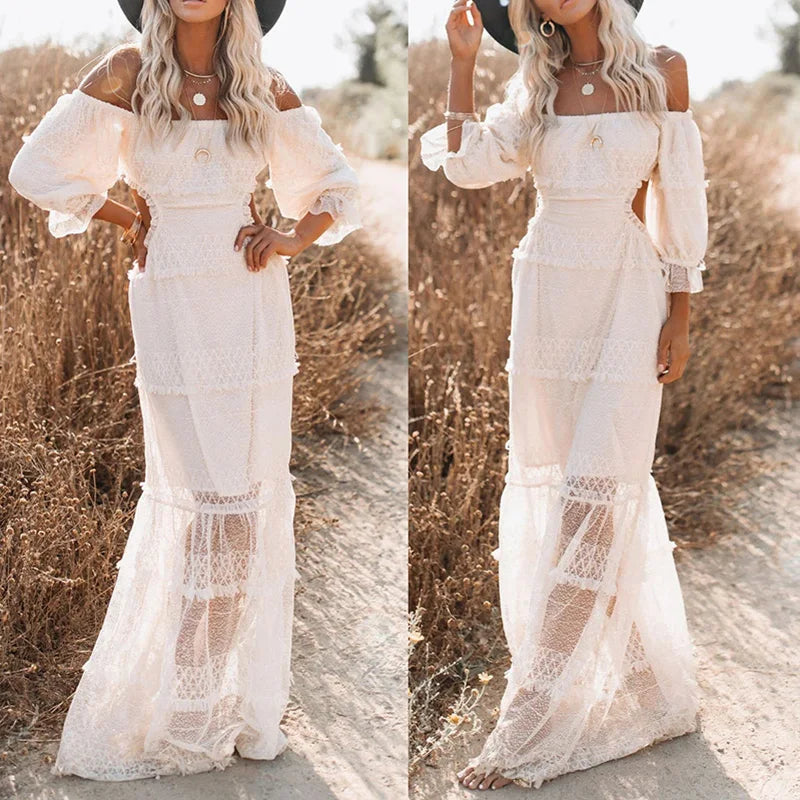 Heavenly White Lace Waist Cut Out Boho Dress [Spirit and Rebel]   