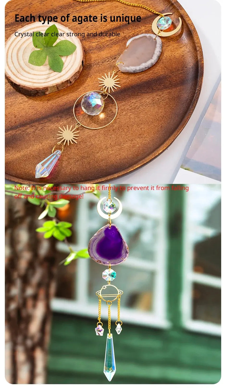 Boho Chic Crystal Sun Catcher – Moon and Geode Window Hanging Decoration [Spirit and Rebel]   